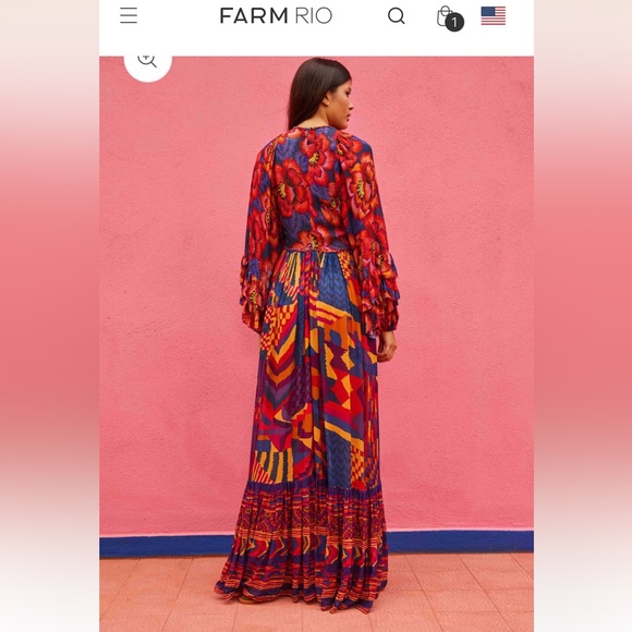 FARM Rio Blue Abstract Patches Maxi Dress - Picture 2 of 8